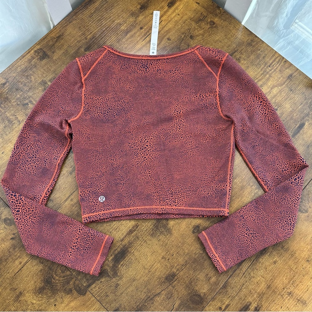 Lululemon Wunder Train Cropped Long Sleeve Shirt, Crackle Glaze Vintage Orange 6 - Picture 9 of 12